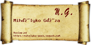 Mihályko Géza névjegykártya
